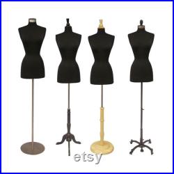 Adult Female Torso Dress Form Pinnable Black Mannequin Display with Base and Neck Cap FWPBK