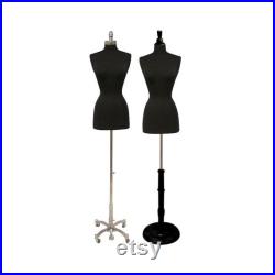 Adult Female Torso Dress Form Pinnable Black Mannequin Display with Base and Neck Cap FWPBK