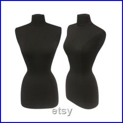 Adult Female Torso Dress Form Pinnable Black Mannequin Display with Base and Neck Cap FWPBK