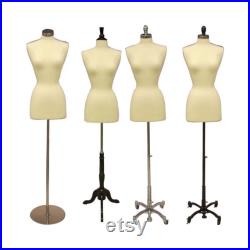 Adult Female Torso Dress Form Pinnable Off White Mannequin with Base and Neck Cap FWPW