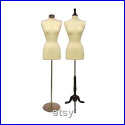 Adult Female Torso Dress Form Pinnable Off White Mannequin with Base and Neck Cap FWPW