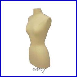 Adult Female Torso Dress Form Pinnable Off White Mannequin with Base and Neck Cap FWPW
