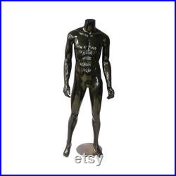 Adult Headless Glossy Black Fiberglass Standing Mannequin with Base MA2BB