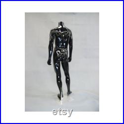 Adult Headless Glossy Black Fiberglass Standing Mannequin with Base MA2BB