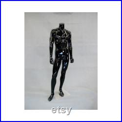 Adult Headless Glossy Black Fiberglass Standing Mannequin with Base MA2BB