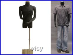 Adult Male Black Pinnable Dress Form Mannequin Torso with Flexible and Removable Arms and Base M02ARM