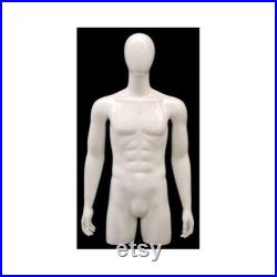 Adult Male Egg Head Glossy White 3 4 Fiberglass Mannequin Torso with Base TMWEGS