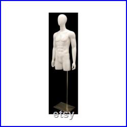 Adult Male Egg Head Glossy White 3 4 Fiberglass Mannequin Torso with Base TMWEGS