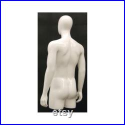 Adult Male Egg Head Glossy White 3 4 Fiberglass Mannequin Torso with Base TMWEGS