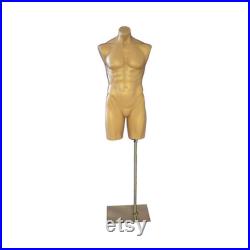 Adult Male Fleshtone Plastic Body Mannequin Torso Form Display with Optional Base P908F