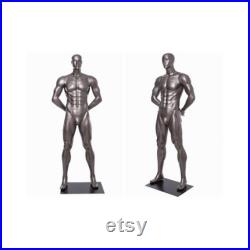 Adult Male Glossy Gray Full Body Muscular Athletic Sports Fiberglass Football Player Mannequin with Base BRADY05