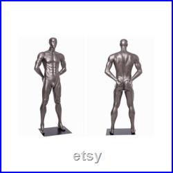 Adult Male Glossy Gray Full Body Muscular Athletic Sports Fiberglass Football Player Mannequin with Base BRADY05
