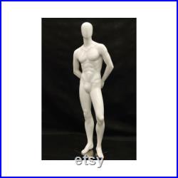 Adult Male Glossy White Faceless Fiberglass Standing Mannequin with Base C29