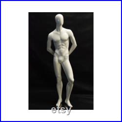 Adult Male Glossy White Faceless Fiberglass Standing Mannequin with Base C29