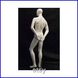 Adult Male Glossy White Faceless Fiberglass Standing Mannequin with Base C29