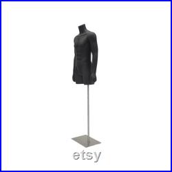 Adult Male Matte Black Headless 3 4 Mannequin Fiberglass Torso with Base TMBK