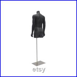 Adult Male Matte Black Headless 3 4 Mannequin Fiberglass Torso with Base TMBK