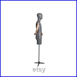 Adult Male Matte Gray Egg Head Fiberglass Mannequin 3 4 Torso with Flexible Wooden Arms and Fingers QS6