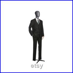 Adult Male Matte Gray Egg Head Fiberglass Mannequin 3 4 Torso with Flexible Wooden Arms and Fingers QS6