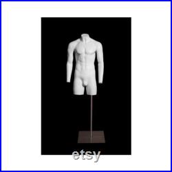 Adult Male Matte White Fiberglass Headless 3 4 Body Torso Invisible Ghost Mannequin GH3 4M