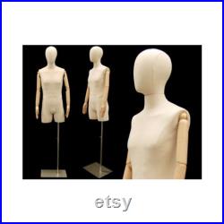 Adult Male Off White Linen Dress Form Mannequin Pinnable Torso with Articulating Arms and Removable Head M2LARM