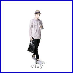 Adult Male Realistic Fleshtone Fiberglass Mannequin Walking with Cell Phone Pose MHP2