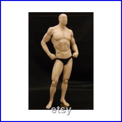 Adult Men's Fitness Muscular Body Builder Faceless Fiberglass Fleshtone Mannequin with Base MANF