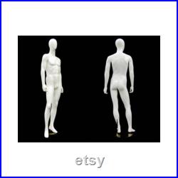Adult Men's Glossy White Egg Head Fiberglass Standing Mannequin with Base GM53W1-S