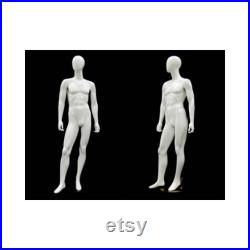 Adult Men's Glossy White Egg Head Fiberglass Standing Mannequin with Base GM53W1-S