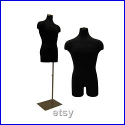 Adult Men's Pinnable Black Mannequin Dress Form Torso with Shoulders and Thighs with Base 33MLEG02