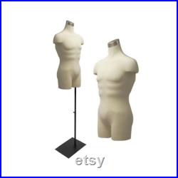 Adult Men's Pinnable Off White Mannequin Dress Form Torso with Shoulders and Thighs with Base 33MLEG01