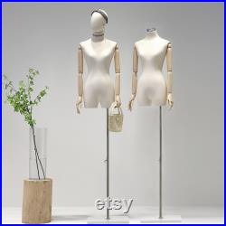 Adult Size Female Fabric Mannequin Adjustable Height Women Model with Acrylic Base Half Body Store Window Display Mannequin Torso Dress Form