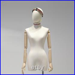 Adult Size Female Fabric Mannequin Adjustable Height Women Model with Acrylic Base Half Body Store Window Display Mannequin Torso Dress Form