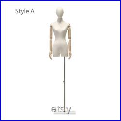 Adult Size Female Fabric Mannequin Adjustable Height Women Model with Acrylic Base Half Body Store Window Display Mannequin Torso Dress Form