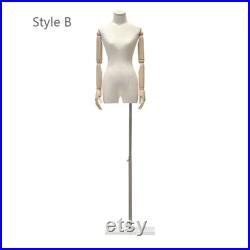 Adult Size Female Fabric Mannequin Adjustable Height Women Model with Acrylic Base Half Body Store Window Display Mannequin Torso Dress Form