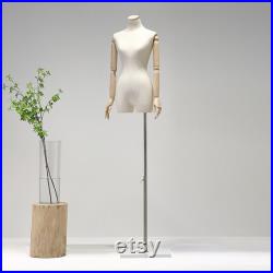 Adult Size Female Fabric Mannequin Adjustable Height Women Model with Acrylic Base Half Body Store Window Display Mannequin Torso Dress Form