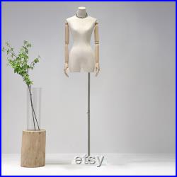 Adult Size Female Fabric Mannequin Adjustable Height Women Model with Acrylic Base Half Body Store Window Display Mannequin Torso Dress Form