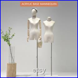 Adult Size Female Fabric Mannequin Adjustable Height Women Model with Acrylic Base Half Body Store Window Display Mannequin Torso Dress Form