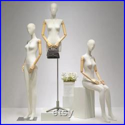 Adult Size Female Full Body Mannequin In Standing Sitting,Beige Dress Form Female Display Model,Clothes Mannequin Body With Wooden Arms