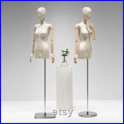 Adult Size Female Full Body Mannequin In Standing Sitting,Beige Dress Form Female Display Model,Clothes Mannequin Body With Wooden Arms