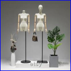 Adult Size Female Full Body Mannequin In Standing Sitting,Beige Dress Form Female Display Model,Clothes Mannequin Body With Wooden Arms