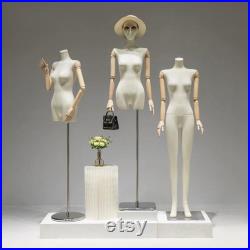 Adult Size Female Full Body Mannequin In Standing Sitting,Beige Dress Form Female Display Model,Clothes Mannequin Body With Wooden Arms