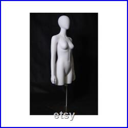 Adult Women's 3 4 Body Torso Matte White Fiberglass Egg Head Mannequin Display TFWEG