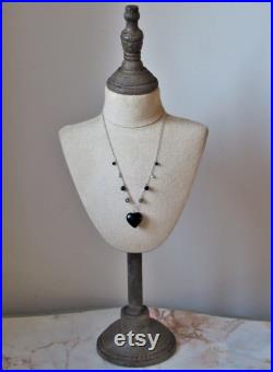 Antique 1920's Style Mannequin Jewellery Display Bust .Authentic in Style Covered in fine hessian with Rustic Metal Base