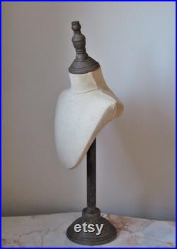 Antique 1920's Style Mannequin Jewellery Display Bust .Authentic in Style Covered in fine hessian with Rustic Metal Base