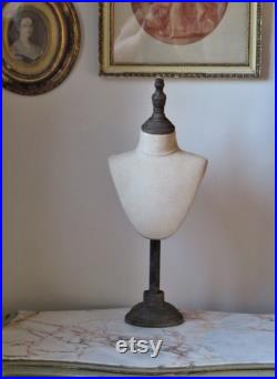 Antique 1920's Style Mannequin Jewellery Display Bust .Authentic in Style Covered in fine hessian with Rustic Metal Base