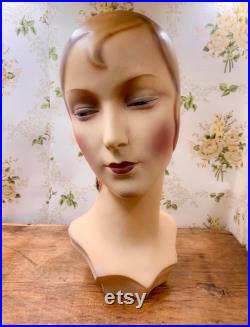 Antique 1920s bust mannequin millinery store display 15 tall flapper girl very rare