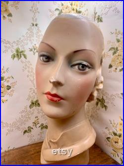 Antique 1920s bust mannequin millinery store display 15 tall flapper girl very rare