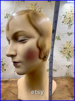 Antique 1920s bust mannequin millinery store display 15 tall flapper girl very rare
