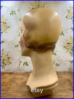 Antique 1920s bust mannequin millinery store display 15 tall flapper girl very rare